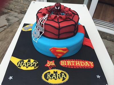 Spiderman, Batman and Superman cake with Avengers Cupcakes - Cake by Littlelizacakes