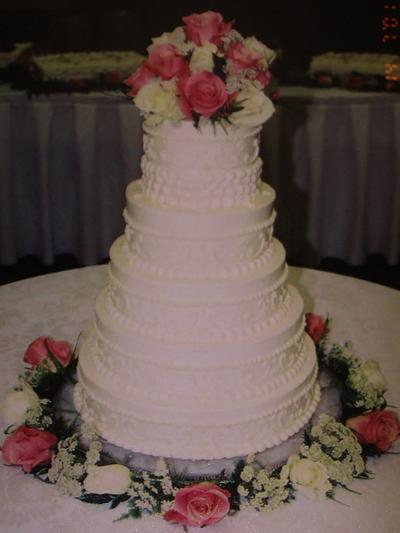 5-tier buttercream pink wedding cake - Cake by Nancys Fancys Cakes & Catering (Nancy Goolsby)