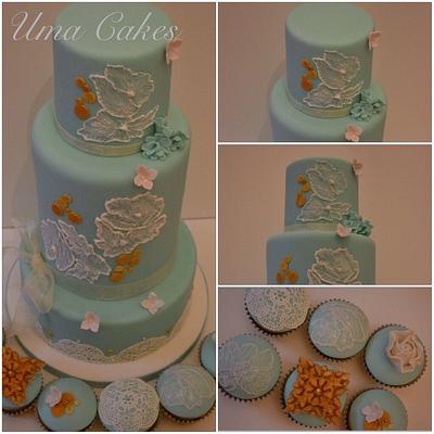 Ice blue & antique gold wedding cake - Cake by Daba1