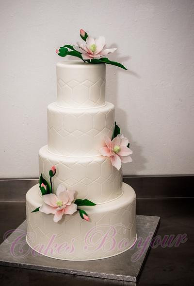 Magnolia wedding cake. - Cake by Dan