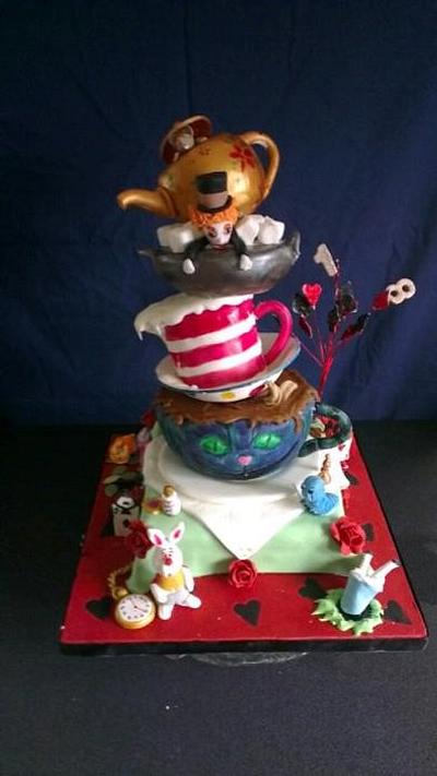 Alice in Wonderland inspired topsy turvy cake - Cake by Lesley