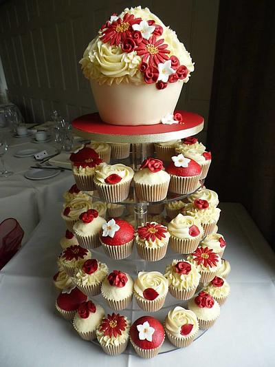 Ruby red and ivory wedding cupcake tower - Cake by Vanilla Iced 