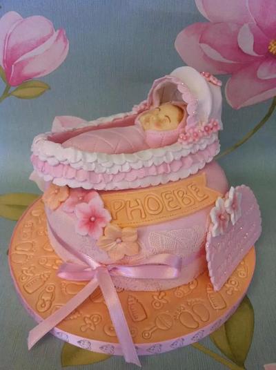Sculpted baby face and Moses basket cake - Cake by Lou smith