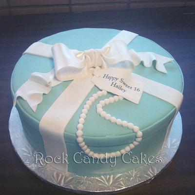 Blue Present Cake with Pearls - Cake by Rock Candy Cakes