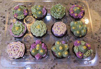 cactus flowers & succulents Swiss Meringue Buttercream cupcakes - Cake by MBalaska