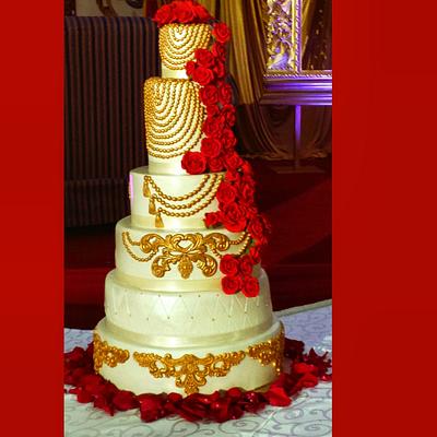 Red, Ivory and Gold Wedding Cake - Cake by Tomyka