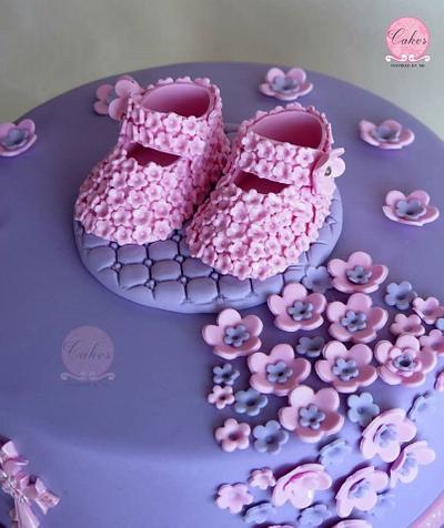 Pink and purple baptism cake with baby booties - Cake by Cakes Inspired by me
