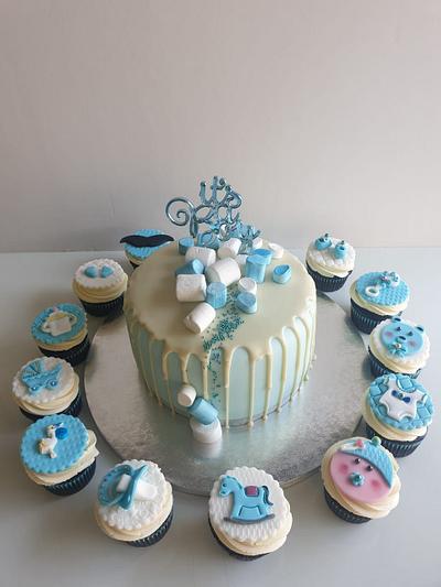 Baby boy shower cake and cupcakes - Cake by jscakecreations