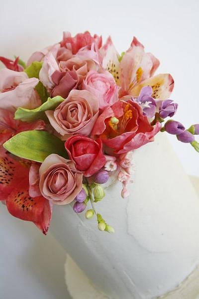Roses, Tulips, Freesia and Blushing Brides - Cake by Louisa