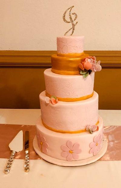 Pink and Gold Stenciled Cake - Cake by givethemcake