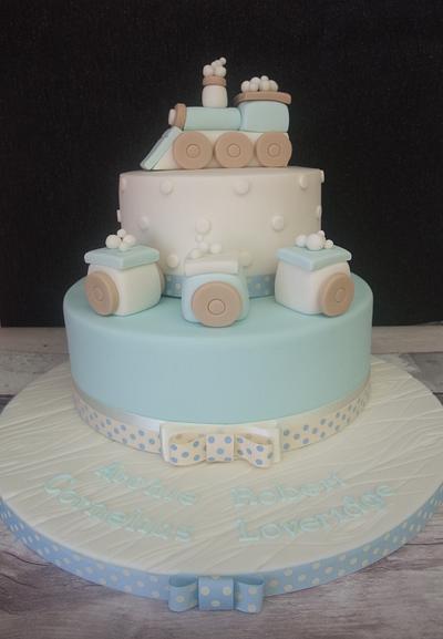 Christening cake with train  - Cake by The Stables Pantry 
