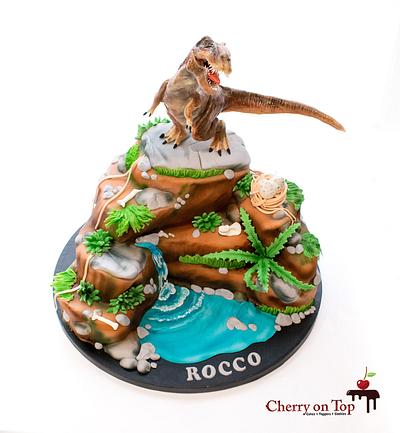 T-Rex on a mountain cake  - Cake by Cherry on Top Cakes