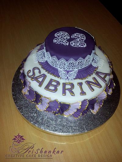 Ruffle Lace Purple Gold Cake - Cake by Mary Yogeswaran