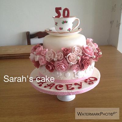 Roses and teacup cake - Cake by Sarah's cakes