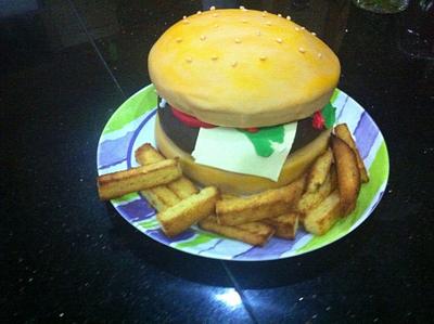 Burger and chips - Cake by Deelicious Cakes