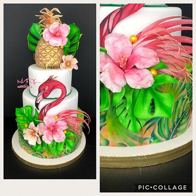 Flamingo cake wafer paper  - Cake by Cindy Sauvage 