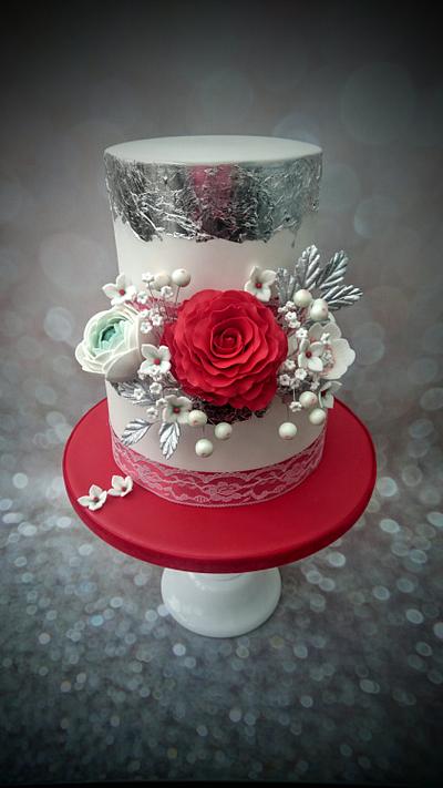 Red & Silver Wedding Cake - Cake by Clairey's Cakery