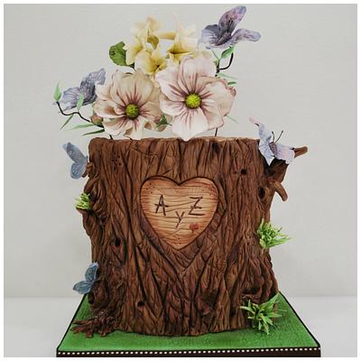 Nature at its best - tree bark, flowers & butterflies - Cake by Ponona Cakes - Elena Ballesteros