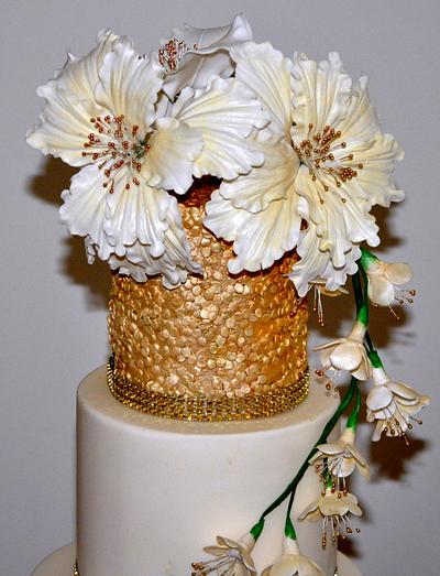 Gold confetti cake with sugar flowers - Cake by Icing to Slicing