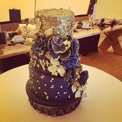 Navy and gold wedding cake  - Cake by lorraine mcgarry