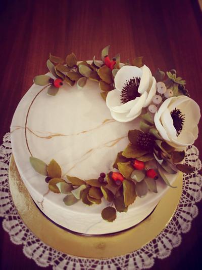marble effect, flower wreath - Cake by timea