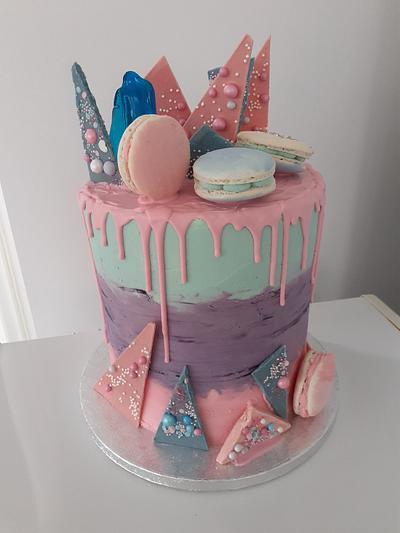 Birthday drips with macarons  - Cake by Combe Cakes