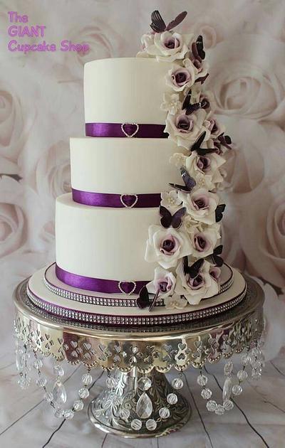 Purple butterflies and rose wedding cake - Cake by Amelia Rose Cake Studio