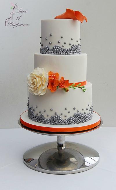 Burnt Orange and Silver Bead Wedding Cake - Cake by Tiers Of Happiness