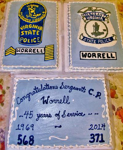 Police retirement cakes in buttercream (#3 cakes)   - Cake by Nancys Fancys Cakes & Catering (Nancy Goolsby)