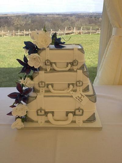Singapore Orchid and White Rose Stacked Suitcases - Cake by Tanya Clubb