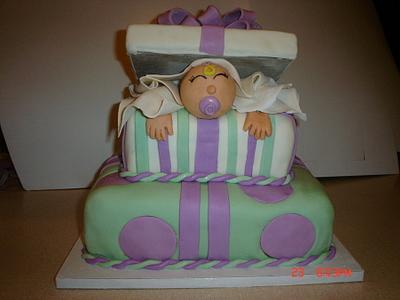 Baby in a Giftbox Baby Shower Cake - Cake by Dana