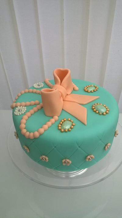 Jewelled Tiffany Blue and Peach - Cake by Combe Cakes
