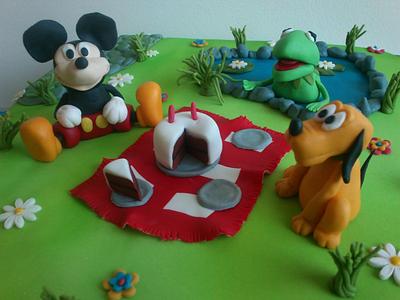 picnic with mickey pluto and kermit the frog - Cake by Geek Cake
