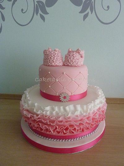 Frilly Pink Christening Cake - Cake by Caketastic Creations