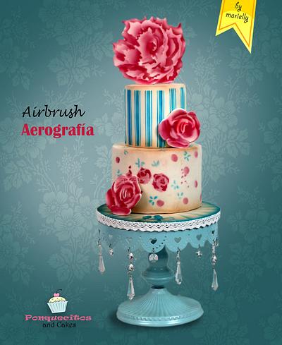 Airbrush Vintage Flower Cake - Cake by Marielly Parra