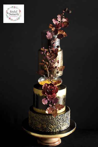 Black and gold wedding cake  - Cake by Archana