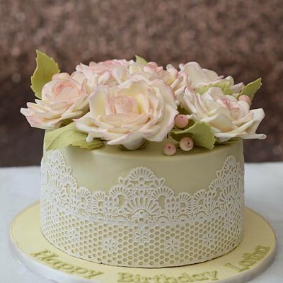 Pale yellow cake with sugar roses  - Cake by Sahar Latheef