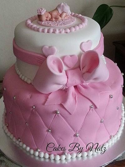 Pink and white baby shower cake - Cake by Cakes By Natz