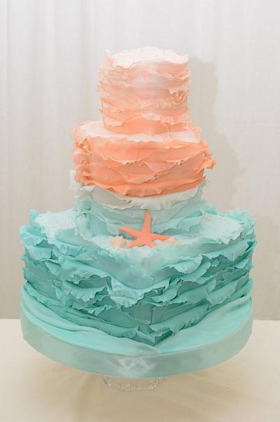 Coral and Teal Ruffles - Cake by Sugarpixy