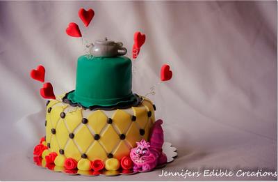 Alice Inspired Birthday Cake w/ Chesire Cat - Cake by Jennifer's Edible Creations