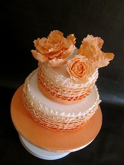 A Ruffle Wedding Cake With Handcrafted Peonies - Cake by Algarve Cakes