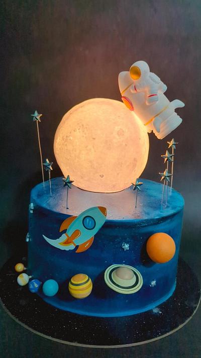 Glowing moon space theme cake - Cake by Sugaryaddictions
