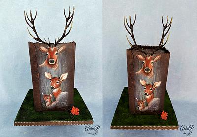 Deer family in autumn fog - Cake by AnkaP