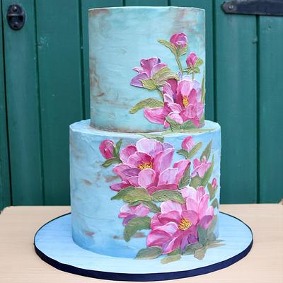 Buttercream Brush Painted Peonies - Cake by Queen of Hearts Couture Cakes