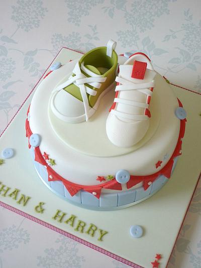 Baby shoe & football boot christening cake - Cake by Isabelle Bambridge