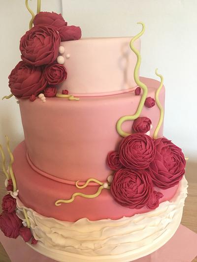 Wedding Flowers cake - Pink Velvet - Cake by SweetART by Eli