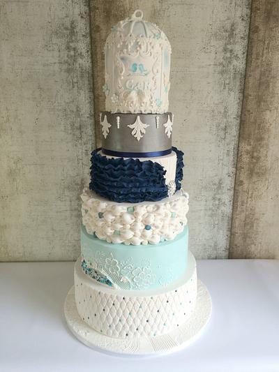 Navy and Teal Birdcage Wedding Cake - Cake by Alanscakestocraft
