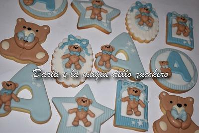 Teddy bear baptism cookies - Cake by Daria Albanese
