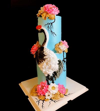 Red-headed crane cake - Cake by CakeArtVN