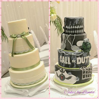 half and half call of duty wedding cake  - Cake by Cakes by Landa